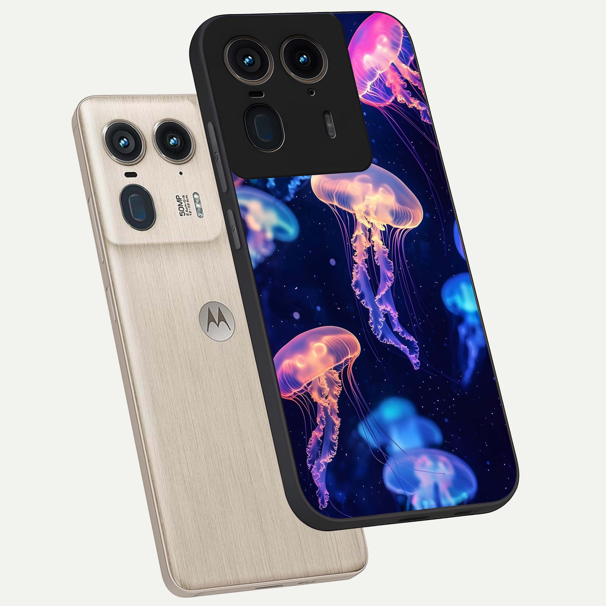  Jellyfish Pattern phone case For Moto Edge 50 Ultra showing premium glass back cover with detailed artwork