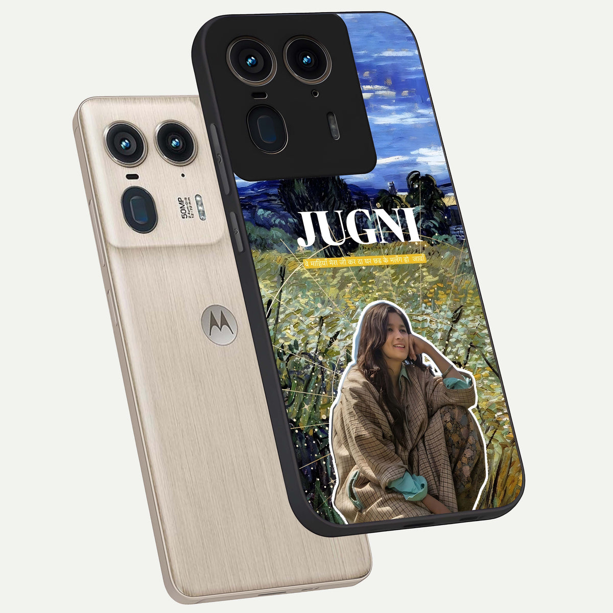  Jugni Soul Vibes phone case For Moto Edge 50 Ultra showing premium glass back cover with detailed artwork