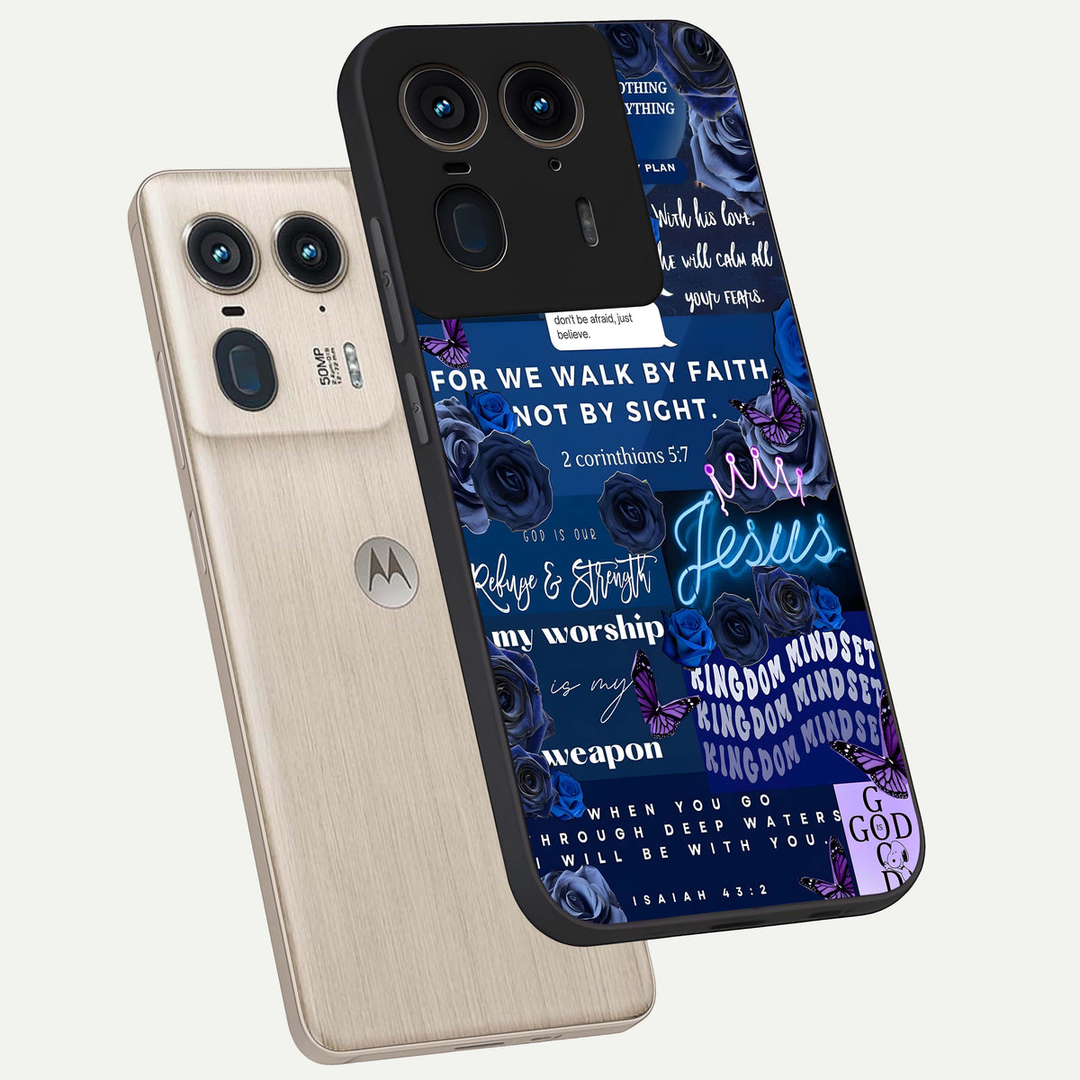  Kingdom Faith Glow phone case For Moto Edge 50 Ultra showing premium glass back cover with detailed artwork