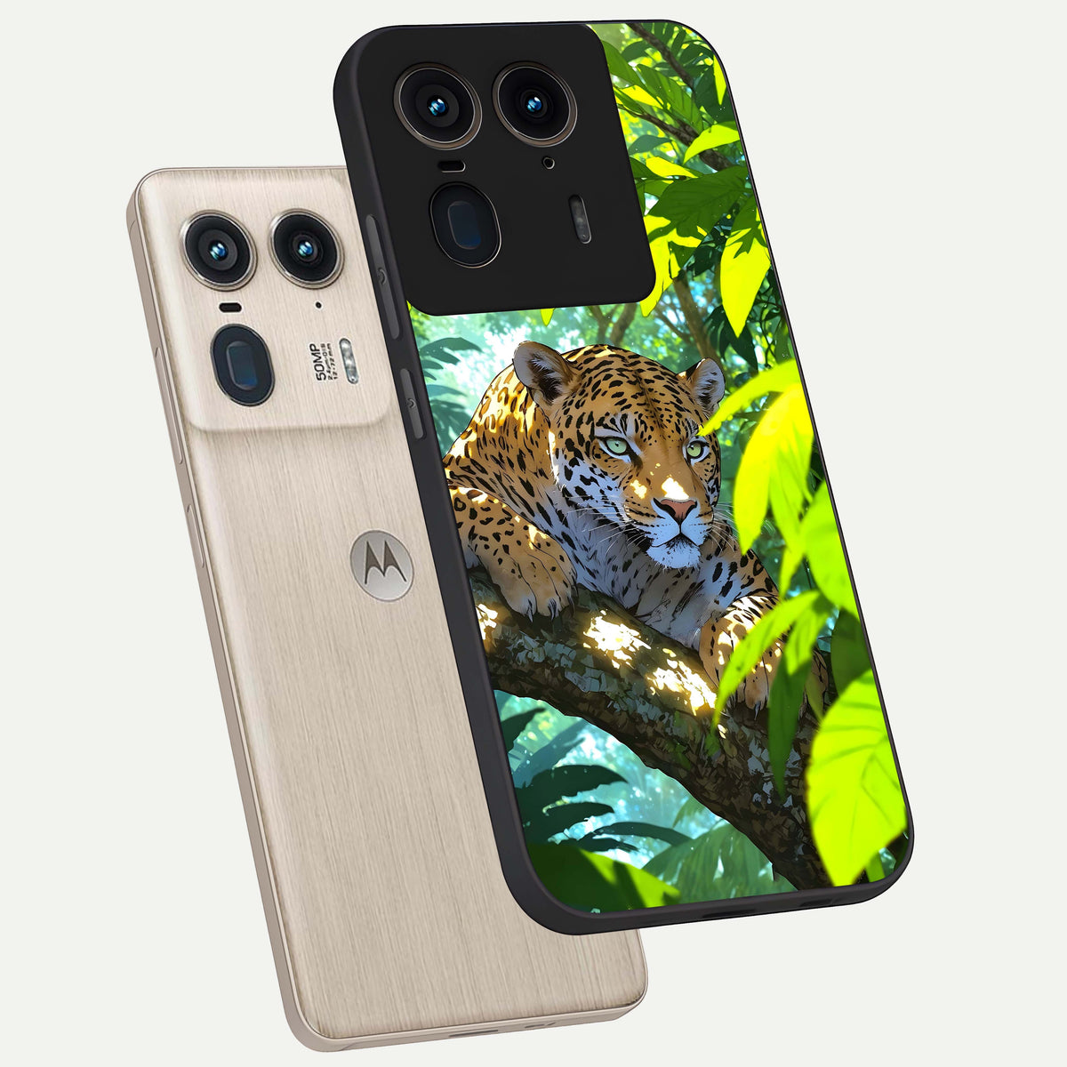  Leopard in Jungle phone case For Moto Edge 50 Ultra showing premium glass back cover with detailed artwork