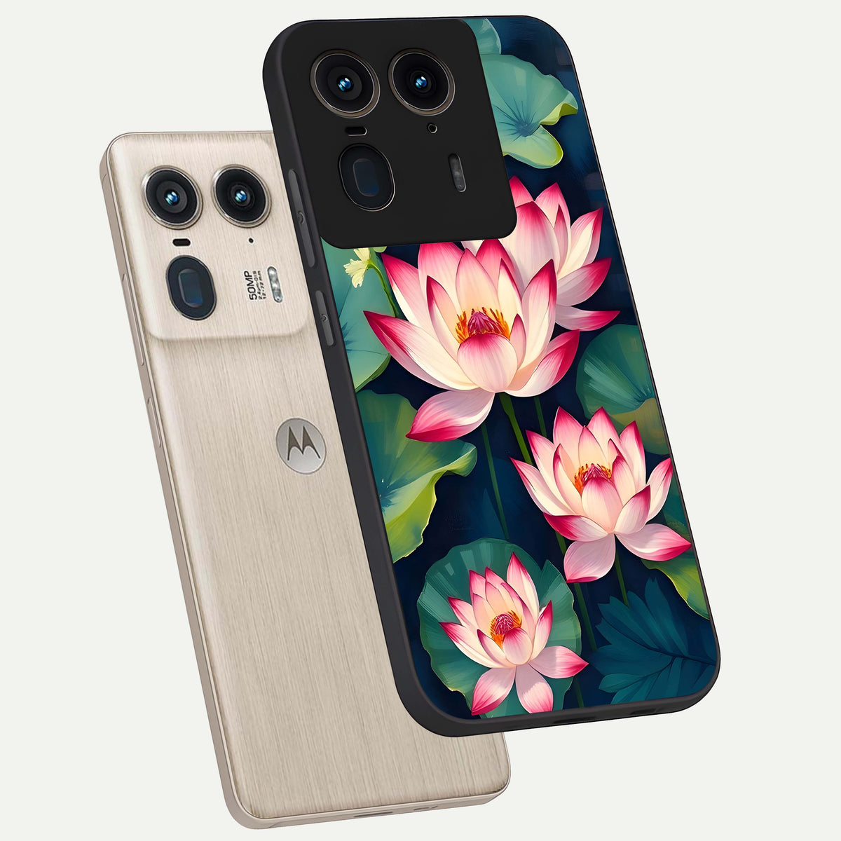  Lotus Dream Serenity phone case For Moto Edge 50 Ultra showing premium glass back cover with detailed artwork