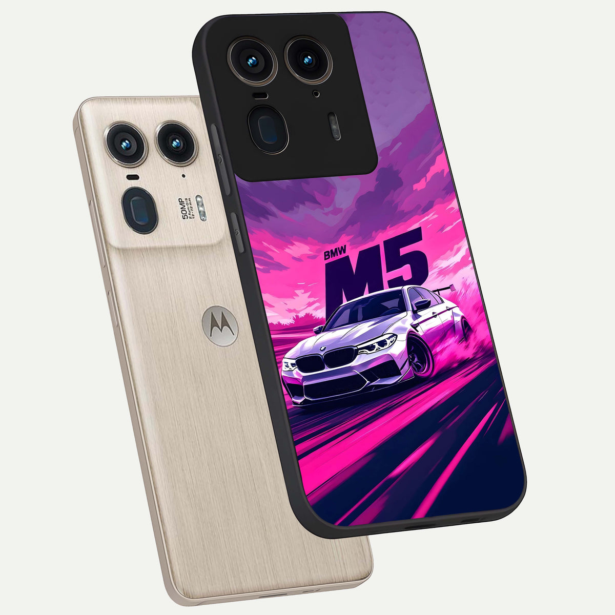  MS Neon Car phone case For Moto Edge 50 Ultra showing premium glass back cover with detailed artwork