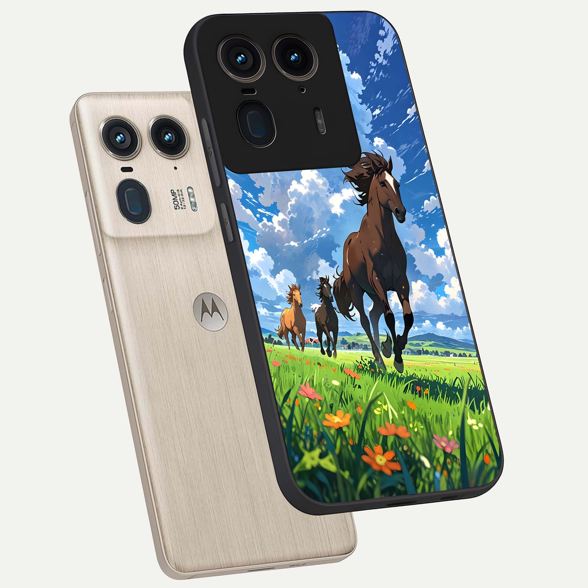  Majestic Horses Galloping phone case For Moto Edge 50 Ultra showing premium glass back cover with detailed artwork