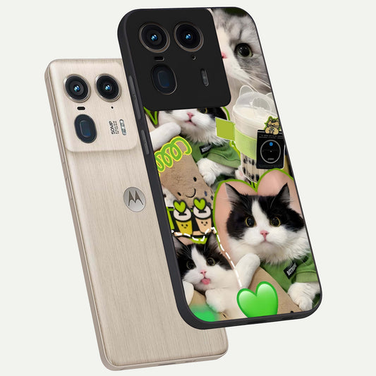  Matcha Cats Mood phone case For Moto Edge 50 Ultra showing premium glass back cover with detailed artwork