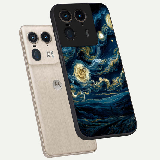 Midnight Sky Whirl phone case For Moto Edge 50 Ultra showing premium glass back cover with detailed artwork