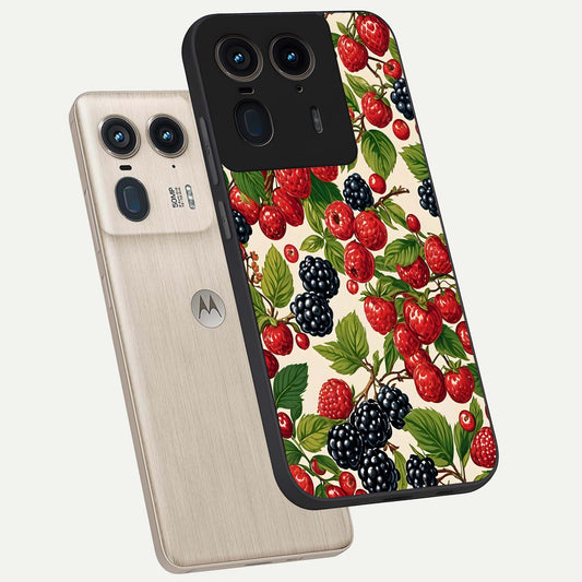  Mixed Berry Collage phone case For Moto Edge 50 Ultra showing premium glass back cover with detailed artwork