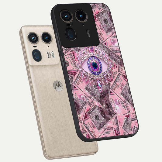 Money Eye Luxe phone case For Moto Edge 50 Ultra showing premium glass back cover with detailed artwork