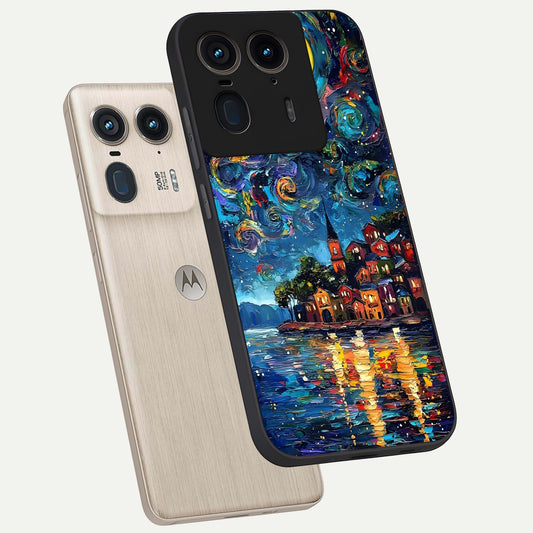  Moonlight Harbor Glow phone case For Moto Edge 50 Ultra showing premium glass back cover with detailed artwork