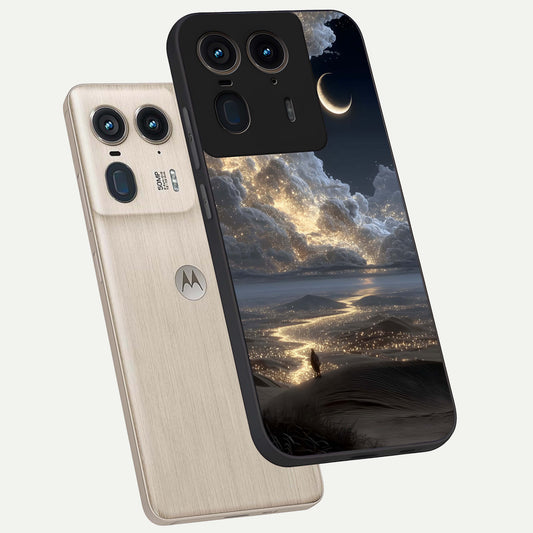  Moonlight Spark Path phone case For Moto Edge 50 Ultra showing premium glass back cover with detailed artwork