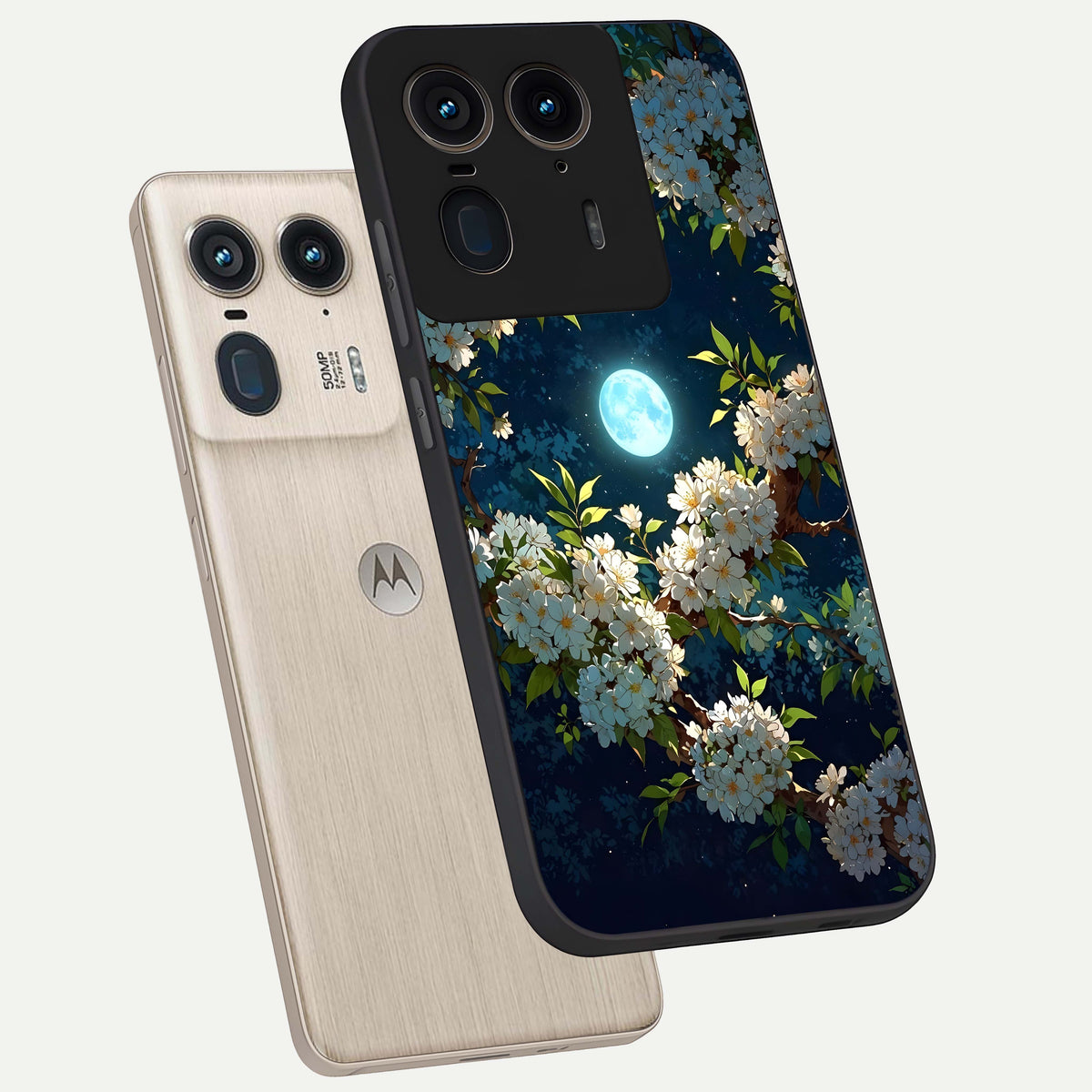  Moonlit Blossom Dream phone case For Moto Edge 50 Ultra showing premium glass back cover with detailed artwork