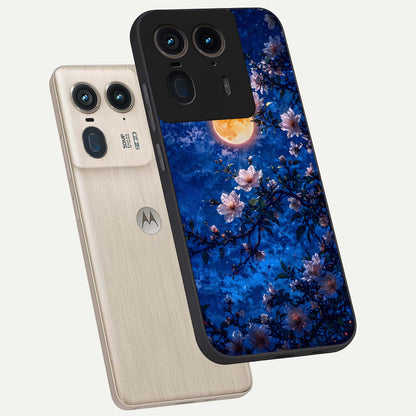  Moonlit Blossoms Night phone case For Moto Edge 50 Ultra showing premium glass back cover with detailed artwork