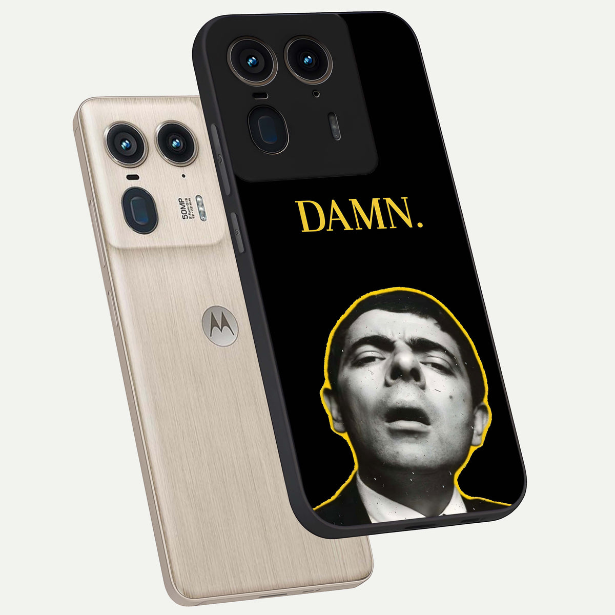  Mr Bean Damn phone case For Moto Edge 50 Ultra showing premium glass back cover with detailed artwork