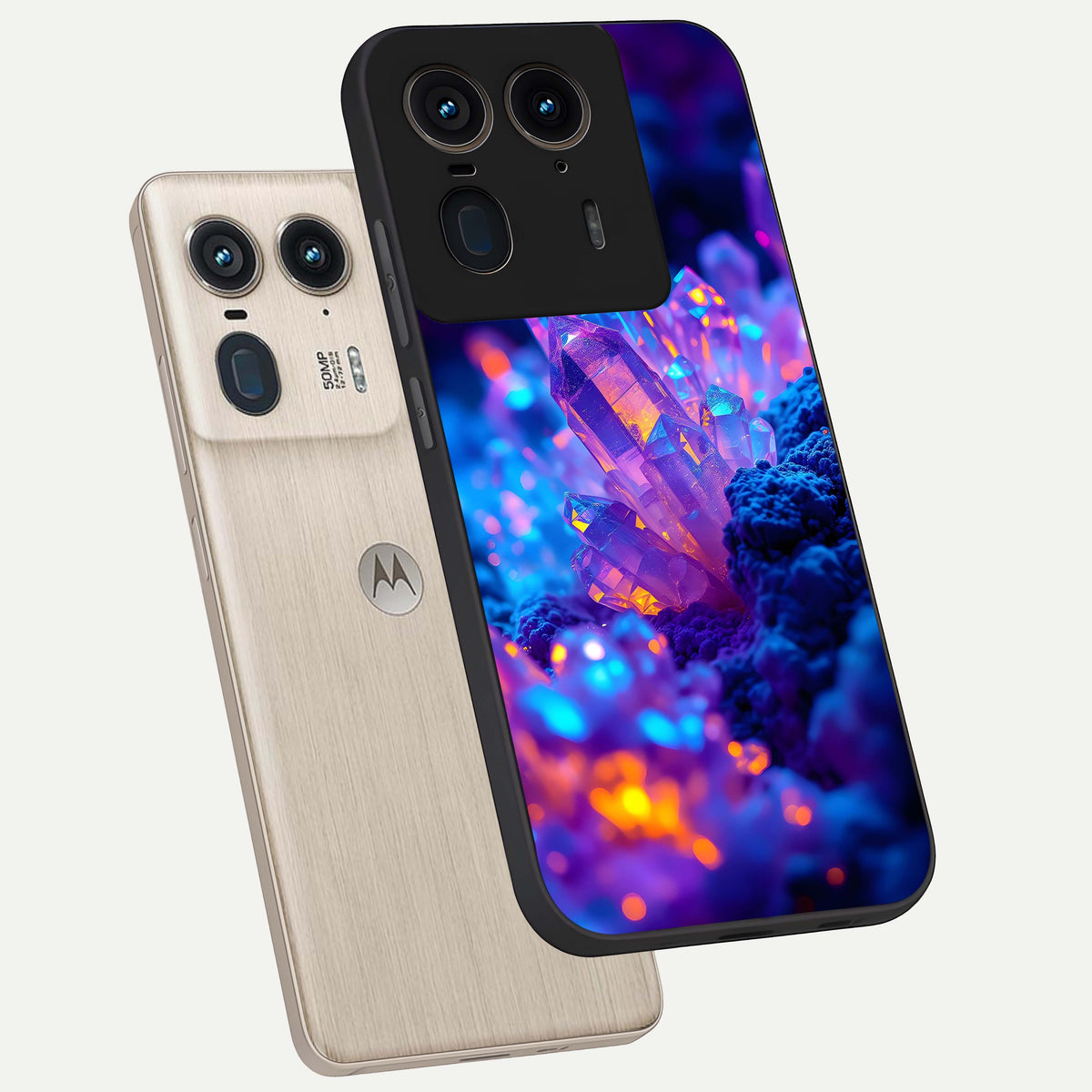  Neon Aura Shards phone case For Moto Edge 50 Ultra showing premium glass back cover with detailed artwork