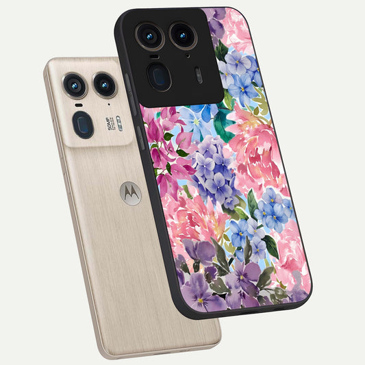  Pastel Floral Mix phone case For Moto Edge 50 Ultra showing premium glass back cover with detailed artwork