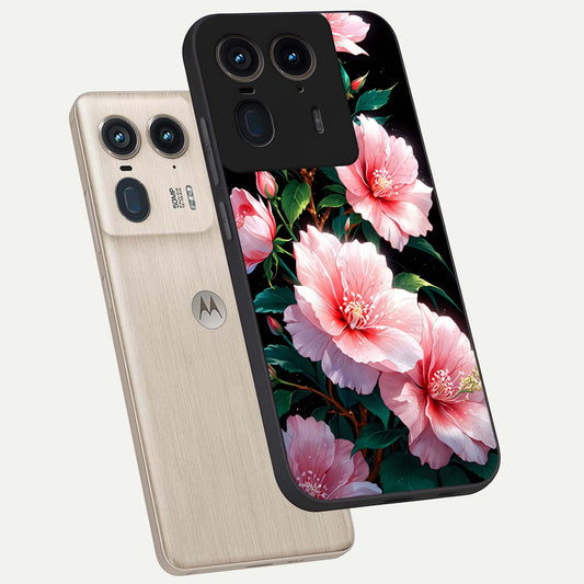  Peach Flower phone case For Moto Edge 50 Ultra showing premium glass back cover with detailed artwork