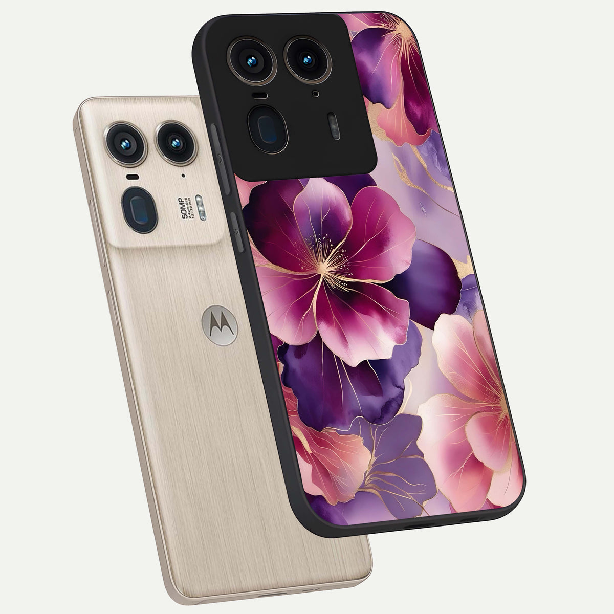  Pink Bouquet Florals phone case For Moto Edge 50 Ultra showing premium glass back cover with detailed artwork