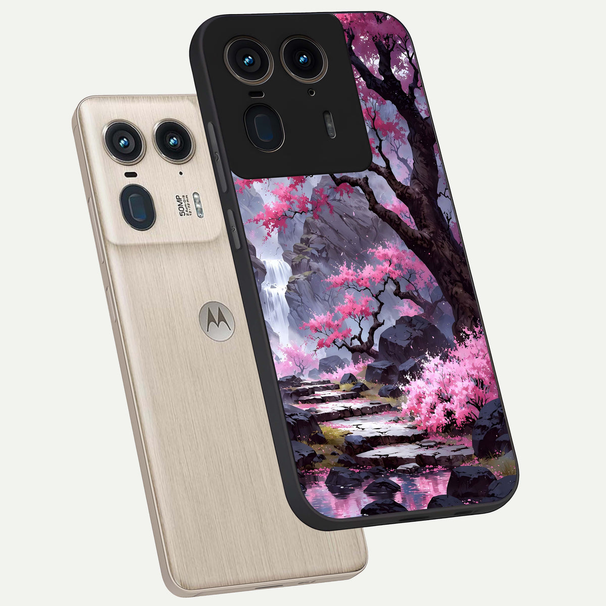  Pink Sunflower Glow phone case For Moto Edge 50 Ultra showing premium glass back cover with detailed artwork