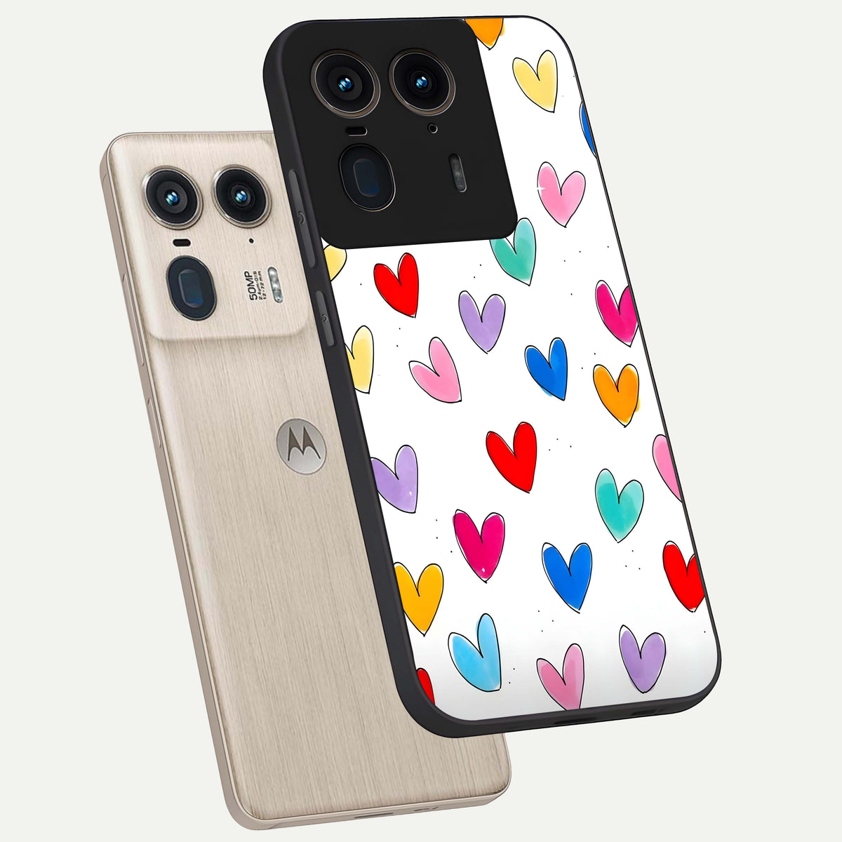  Playful Love Doodles phone case For Moto Edge 50 Ultra showing premium glass back cover with detailed artwork