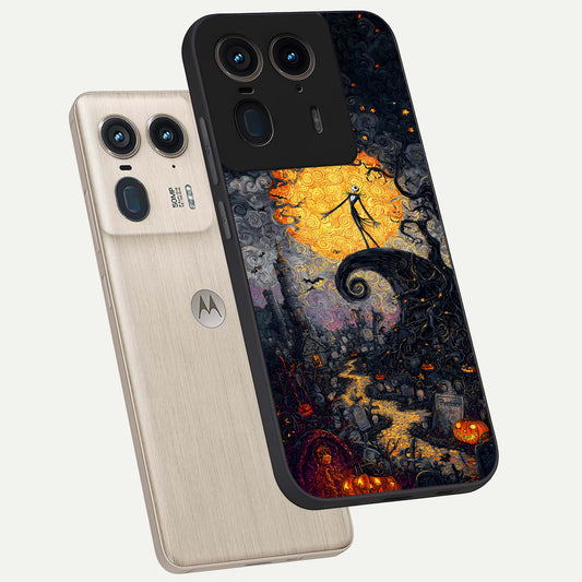  Pumpkin Moon Night phone case For Moto Edge 50 Ultra showing premium glass back cover with detailed artwork