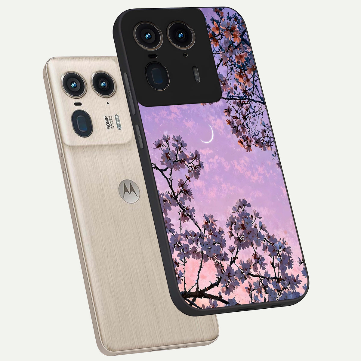  Purple Serenity Moon phone case For Moto Edge 50 Ultra showing premium glass back cover with detailed artwork