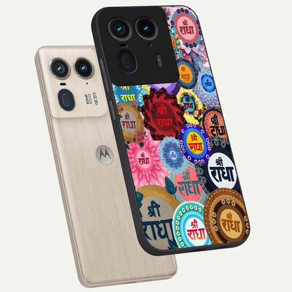 Radha Divine Bloom phone case For Moto Edge 50 Ultra showing premium glass back cover with detailed artwork