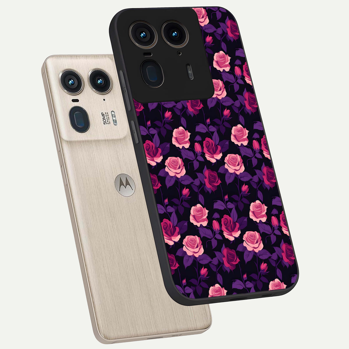  Rose Garden Twilight phone case For Moto Edge 50 Ultra showing premium glass back cover with detailed artwork