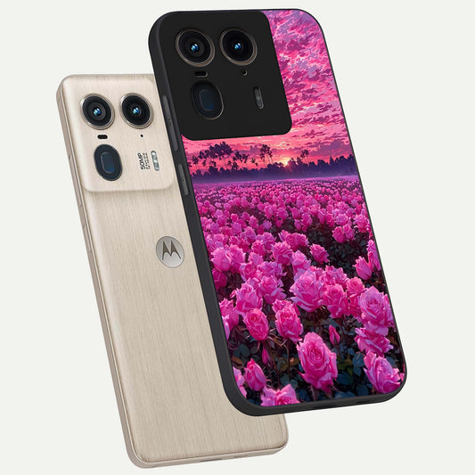  Rose Sunset Valley phone case For Moto Edge 50 Ultra showing premium glass back cover with detailed artwork