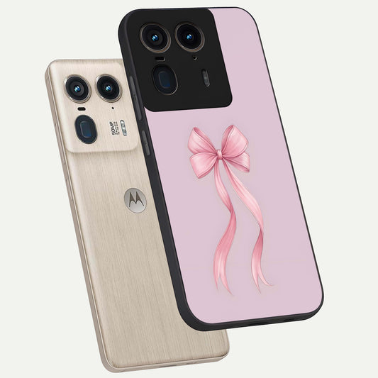  Soft Blush Bow phone case For Moto Edge 50 Ultra showing premium glass back cover with detailed artwork