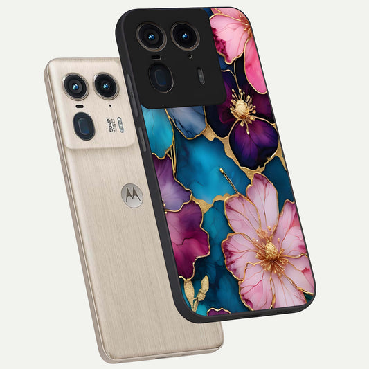  Sparkle Floral phone case For Moto Edge 50 Ultra showing premium glass back cover with detailed artwork