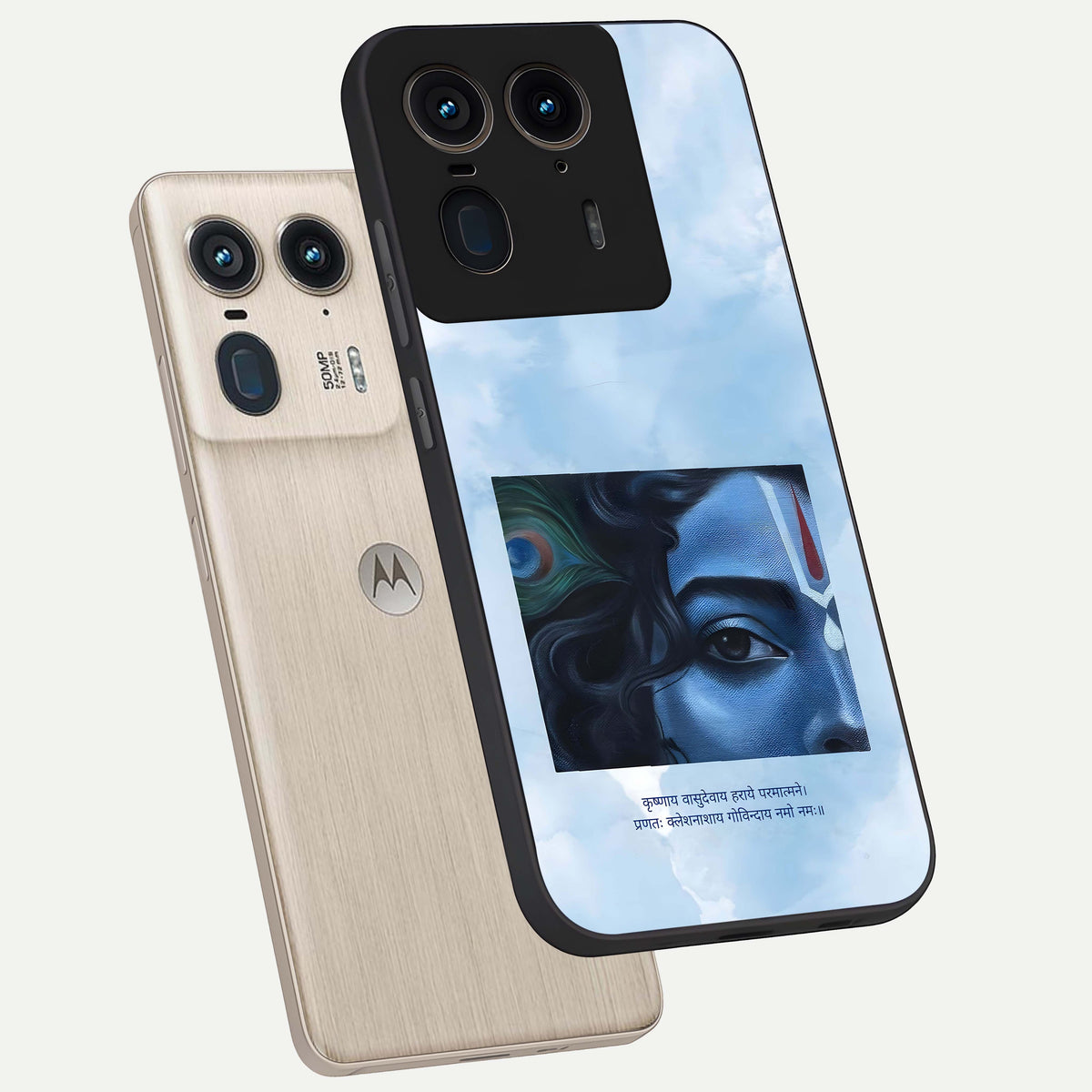  Spiritual Krishna phone case For Moto Edge 50 Ultra showing premium glass back cover with detailed artwork