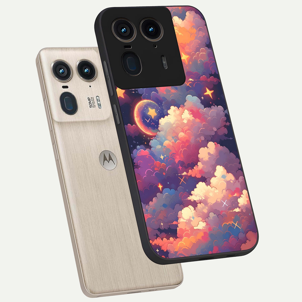  Starlit Dream Clouds phone case For Moto Edge 50 Ultra showing premium glass back cover with detailed artwork