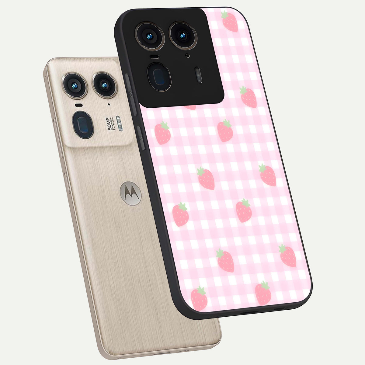  Strawberry Picnic Love phone case For Moto Edge 50 Ultra showing premium glass back cover with detailed artwork
