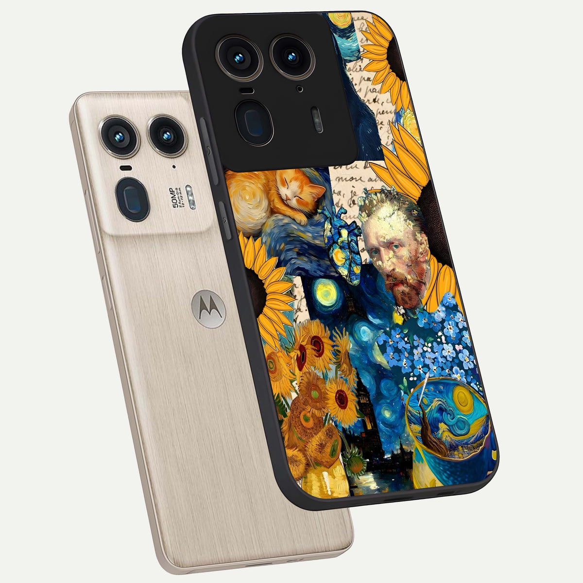  Sunflower Chic Mood Custom Name phone case For Moto Edge 50 Ultra showing premium glass back cover with detailed artwork