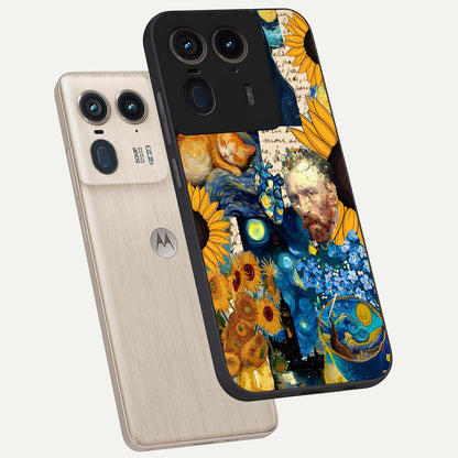  Sunflower Chic Mood Custom Name phone case For Moto Edge 50 Ultra showing premium glass back cover with detailed artwork