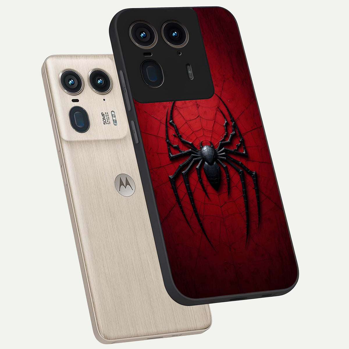  Superhero Web Emblem phone case For Moto Edge 50 Ultra showing premium glass back cover with detailed artwork