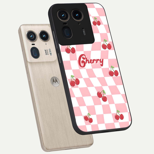  Sweet Cherry Vibes phone case For Moto Edge 50 Ultra showing premium glass back cover with detailed artwork