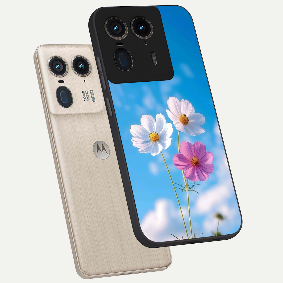  Tripple Flowers With Sky phone case For Moto Edge 50 Ultra showing premium glass back cover with detailed artwork