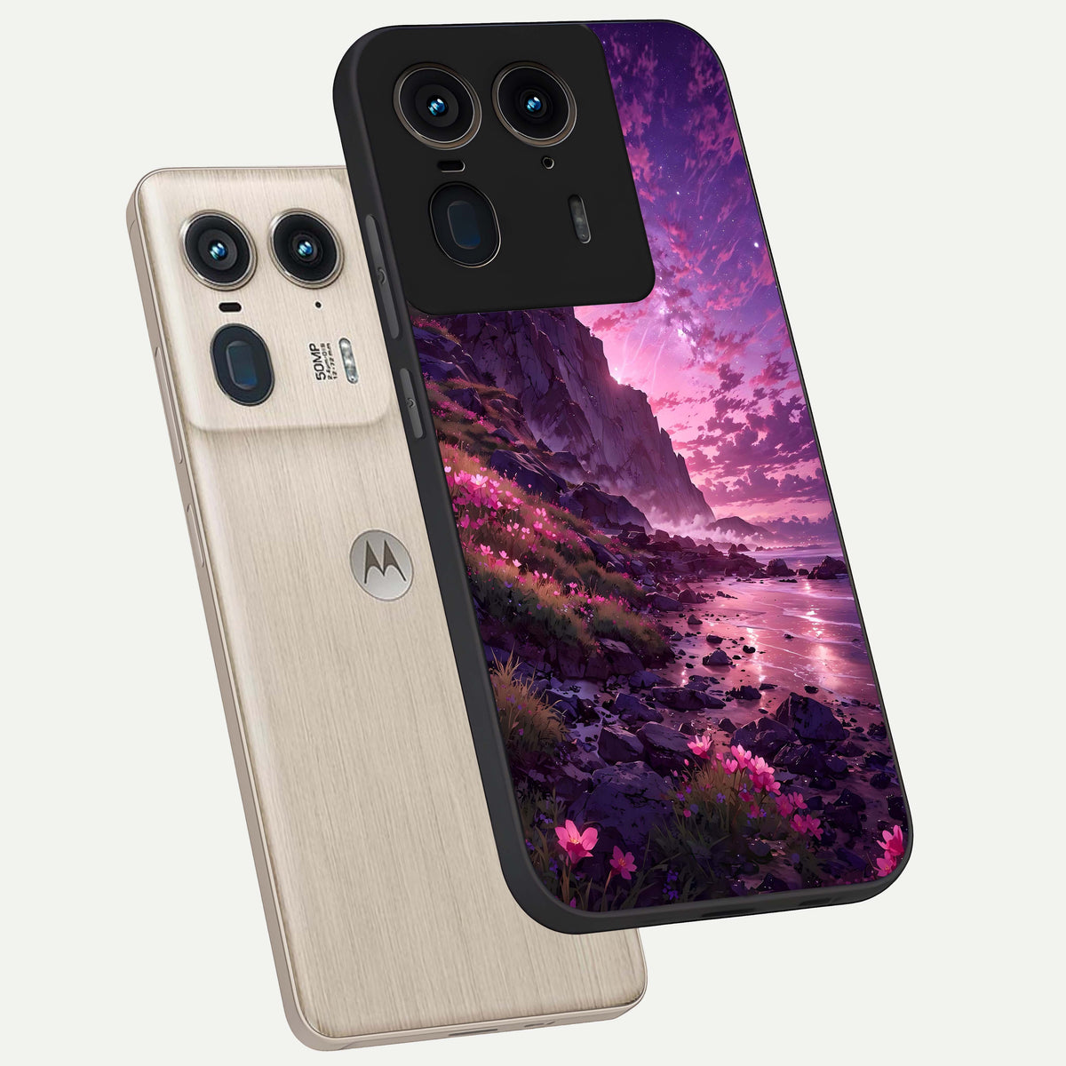  Twilight Blossom Coast phone case For Moto Edge 50 Ultra showing premium glass back cover with detailed artwork