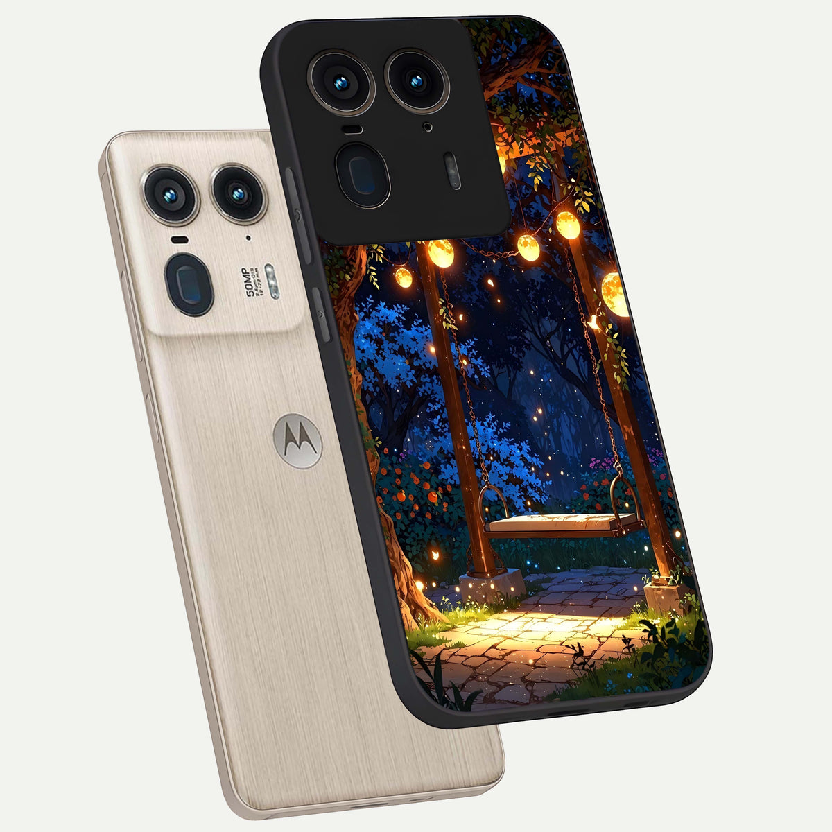  Twilight Garden Swing phone case For Moto Edge 50 Ultra showing premium glass back cover with detailed artwork