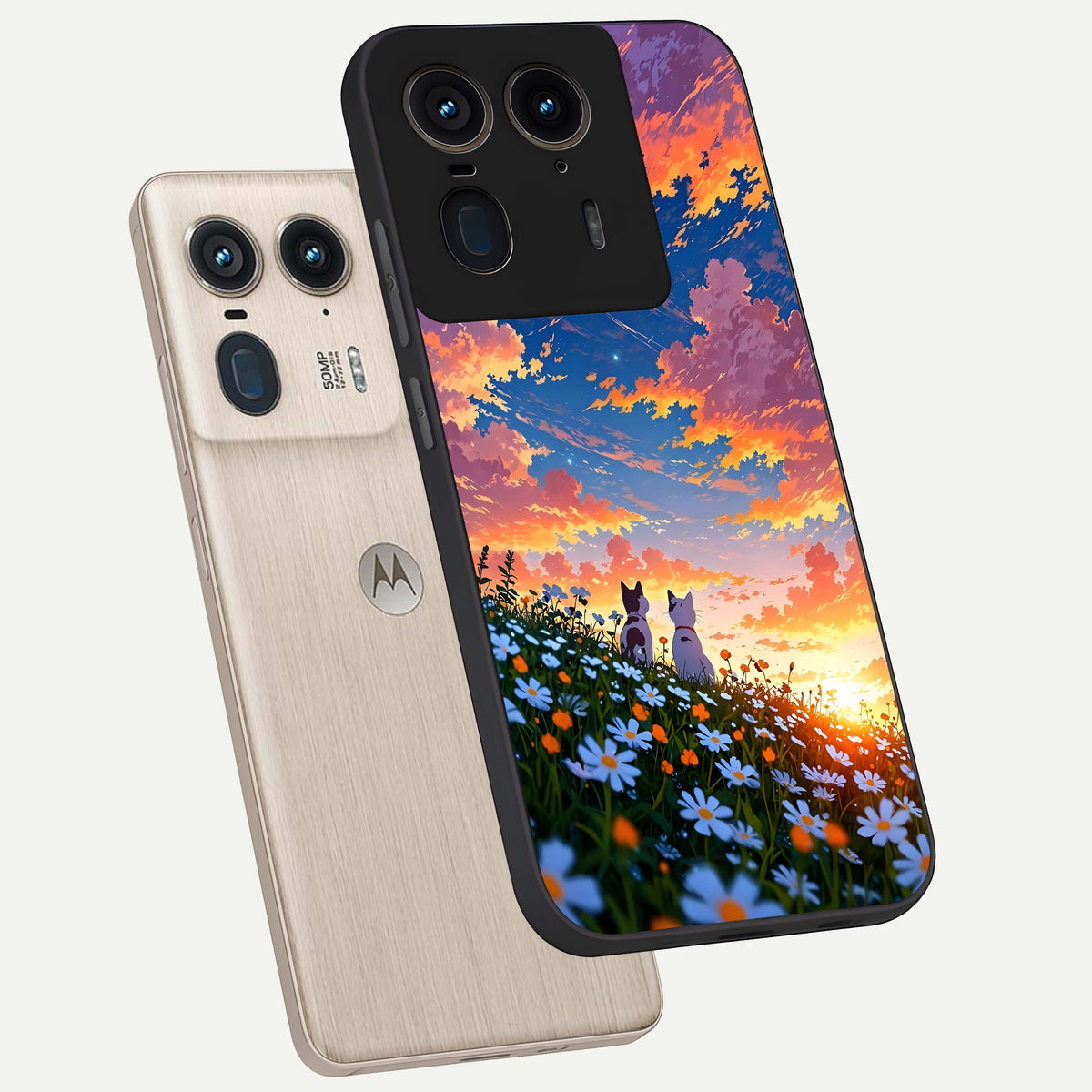  Two Cats Friends phone case For Moto Edge 50 Ultra showing premium glass back cover with detailed artwork