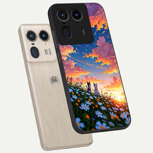  Two Cats Friends phone case For Moto Edge 50 Ultra showing premium glass back cover with detailed artwork
