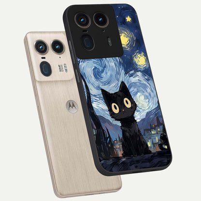  Van Gogh Cat phone case For Moto Edge 50 Ultra showing premium glass back cover with detailed artwork