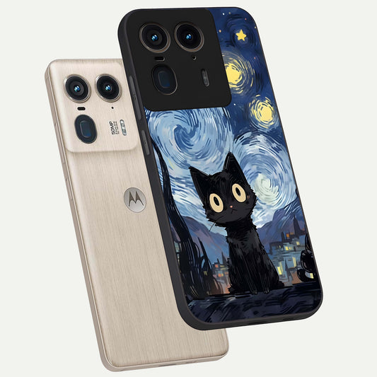  Van Gogh Cat phone case For Moto Edge 50 Ultra showing premium glass back cover with detailed artwork
