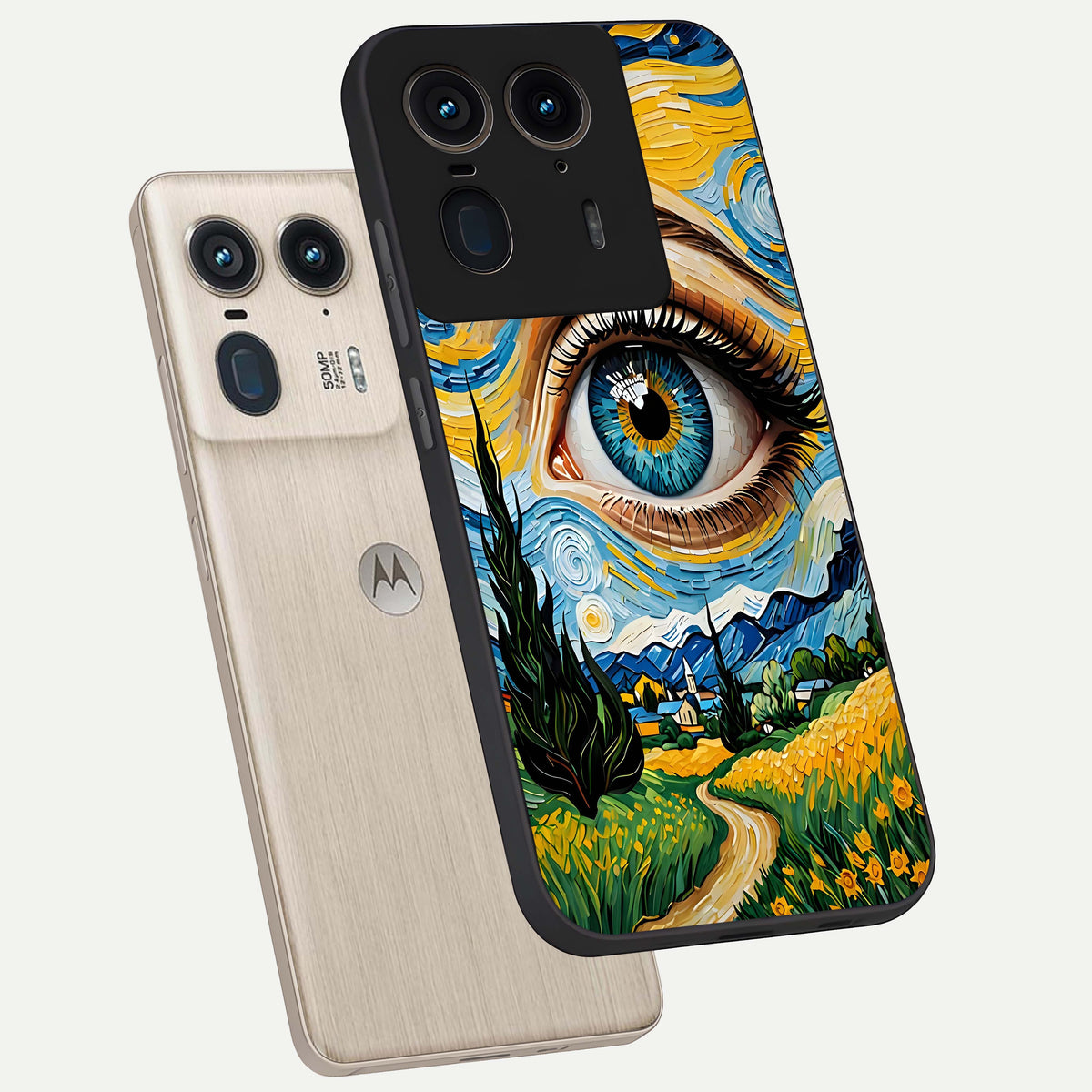 Van Gogh Eye phone case For Moto Edge 50 Ultra showing premium glass back cover with detailed artwork