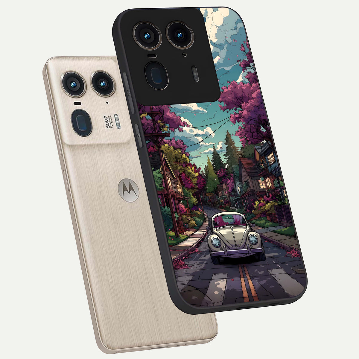  Vintage Street Drive phone case For Moto Edge 50 Ultra showing premium glass back cover with detailed artwork