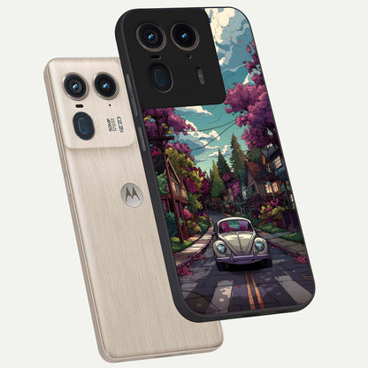  Vintage Street Drive phone case For Moto Edge 50 Ultra showing premium glass back cover with detailed artwork