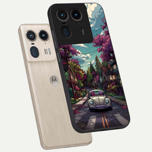  Vintage Street Drive phone case For Moto Edge 50 Ultra showing premium glass back cover with detailed artwork