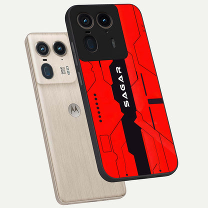  Voltage Rise CYBERPUNK Custom Name phone case For Moto Edge 50 Ultra showing premium custom name glass back cover