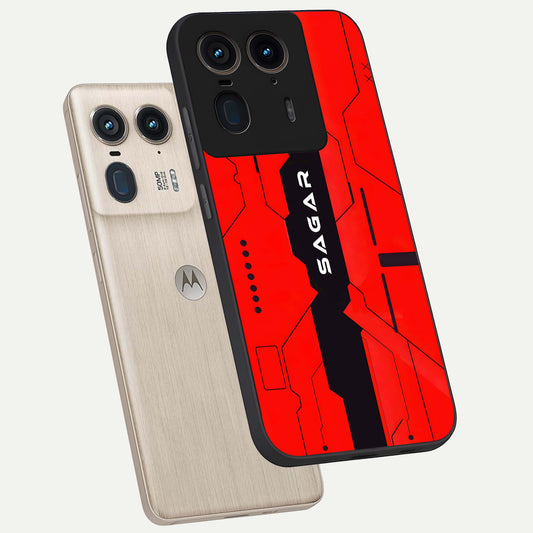  Voltage Rise CYBERPUNK Custom Name phone case For Moto Edge 50 Ultra showing premium custom name glass back cover
