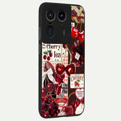  Aesthetic Cherry Tea back cover For Moto Edge 50 Ultra slim fit glass case with vibrant aesthetic design